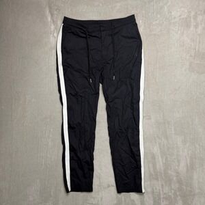 Athletic Track Pants Mens Sz LBlack White Stripe Drawstring Casual Sportswear